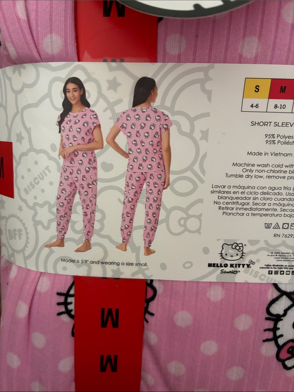 Hello Kitty Pink Short Sleeve Jogger Pajama Set for women